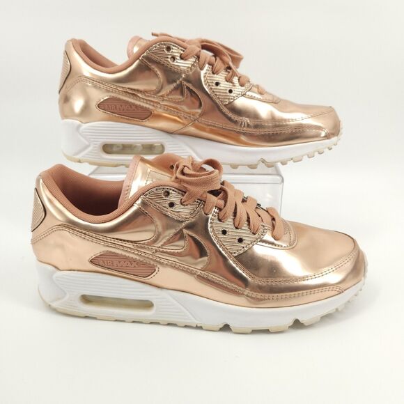 Nike Air Max 90 Shoes Womens Size 10.5 Athletic Running Metallic Rose - Picture 1 of 9